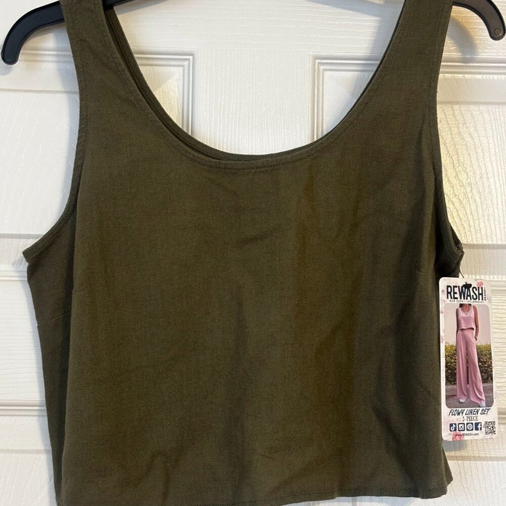 Rewash Olive Green Linen Crop Tank Top NWT M